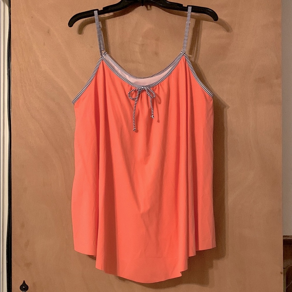 NWT-Coral Swim Tank Top with Striped Trim